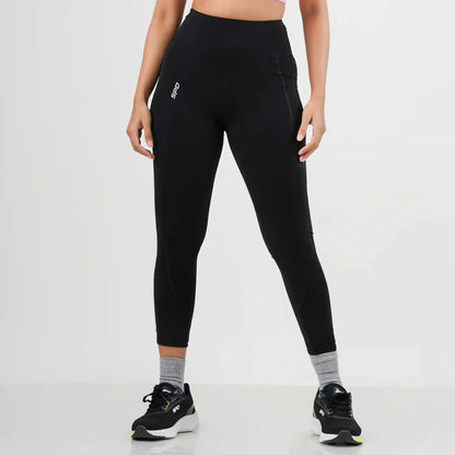 womens black color tight leggings with spd logo